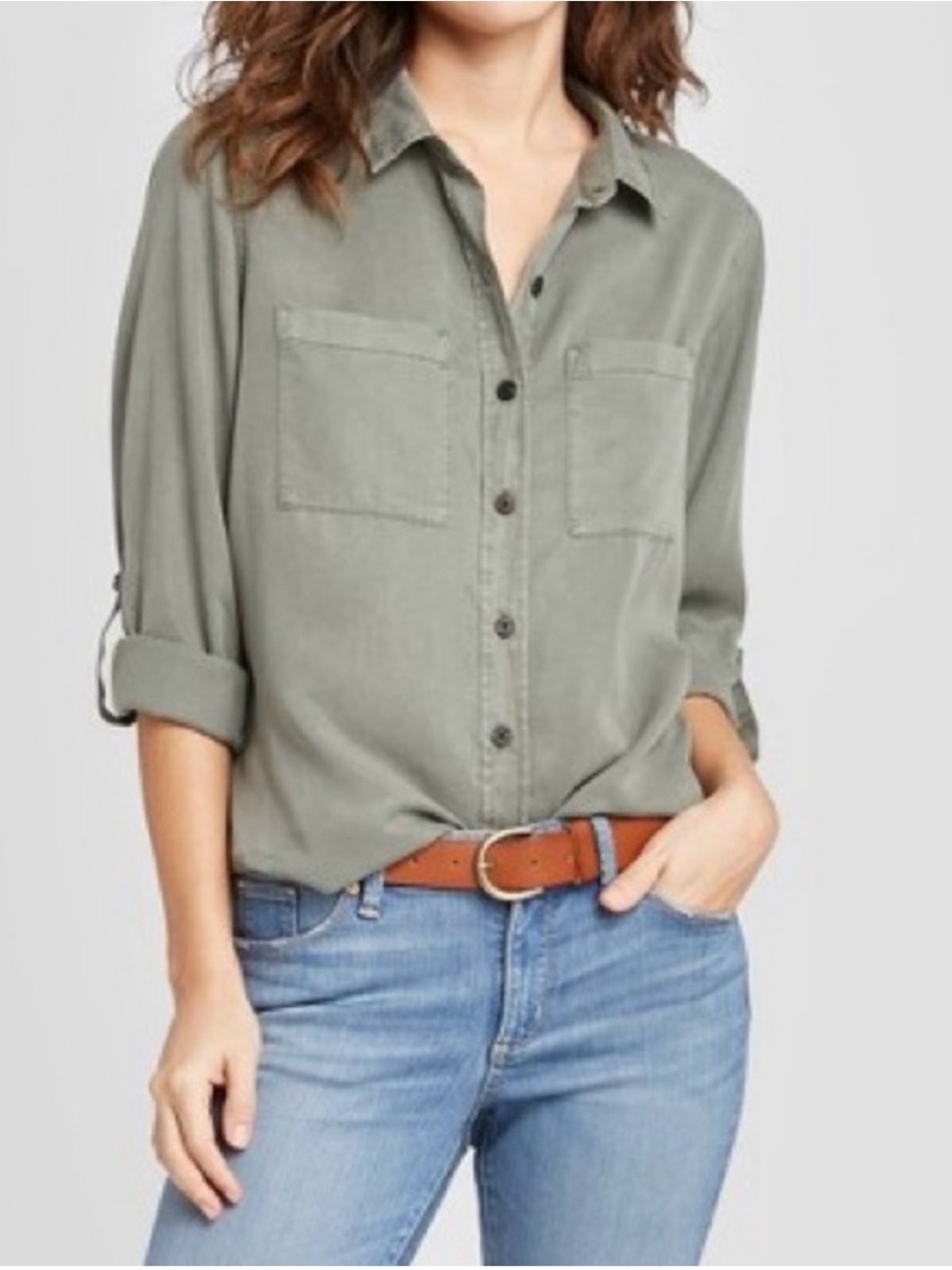 Universal Thread Olive Green Lightweight Button-Down Shirt